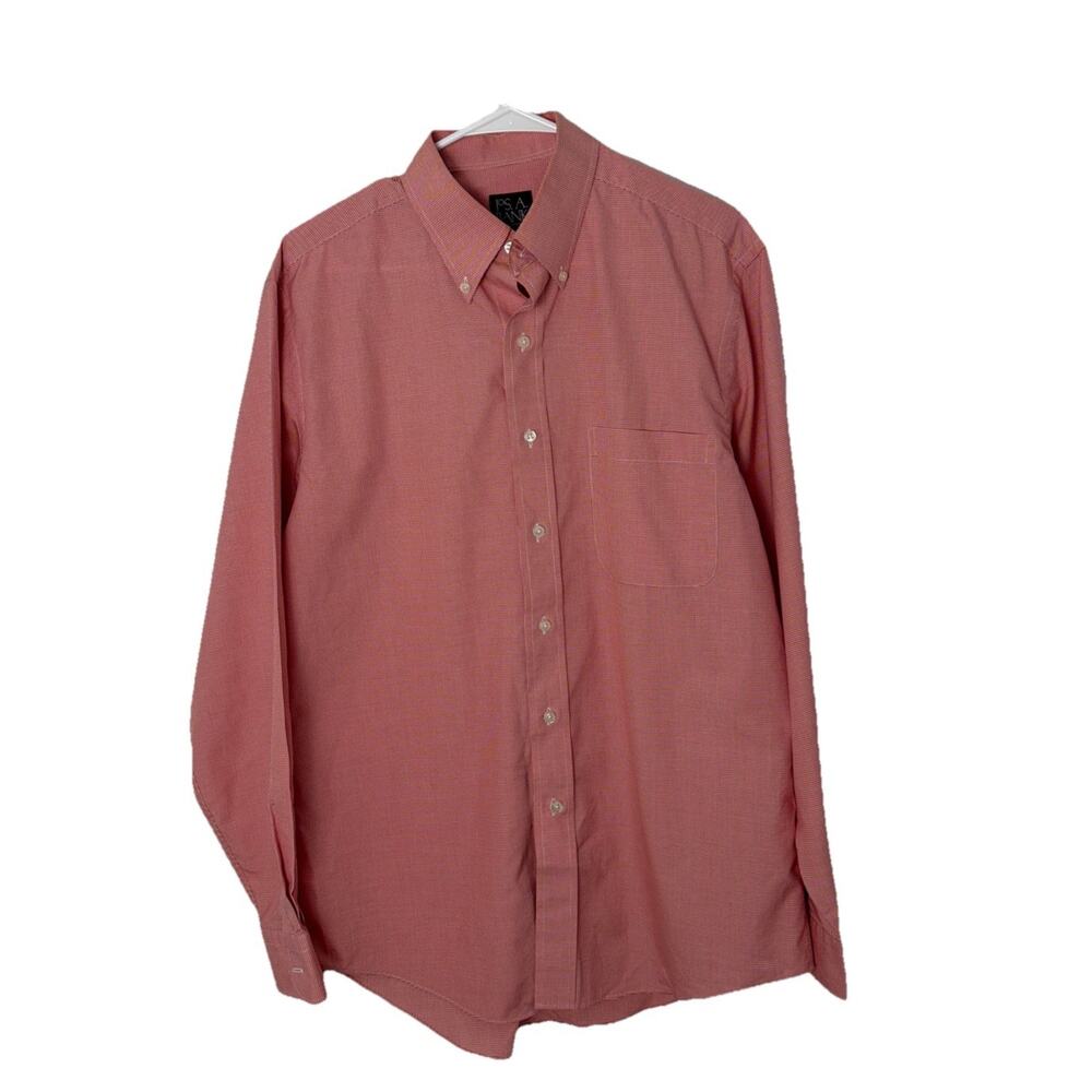 Jos A Bank Traveler’s Collection Mens M Tailored Fit Red Gingham Dress Shirt
